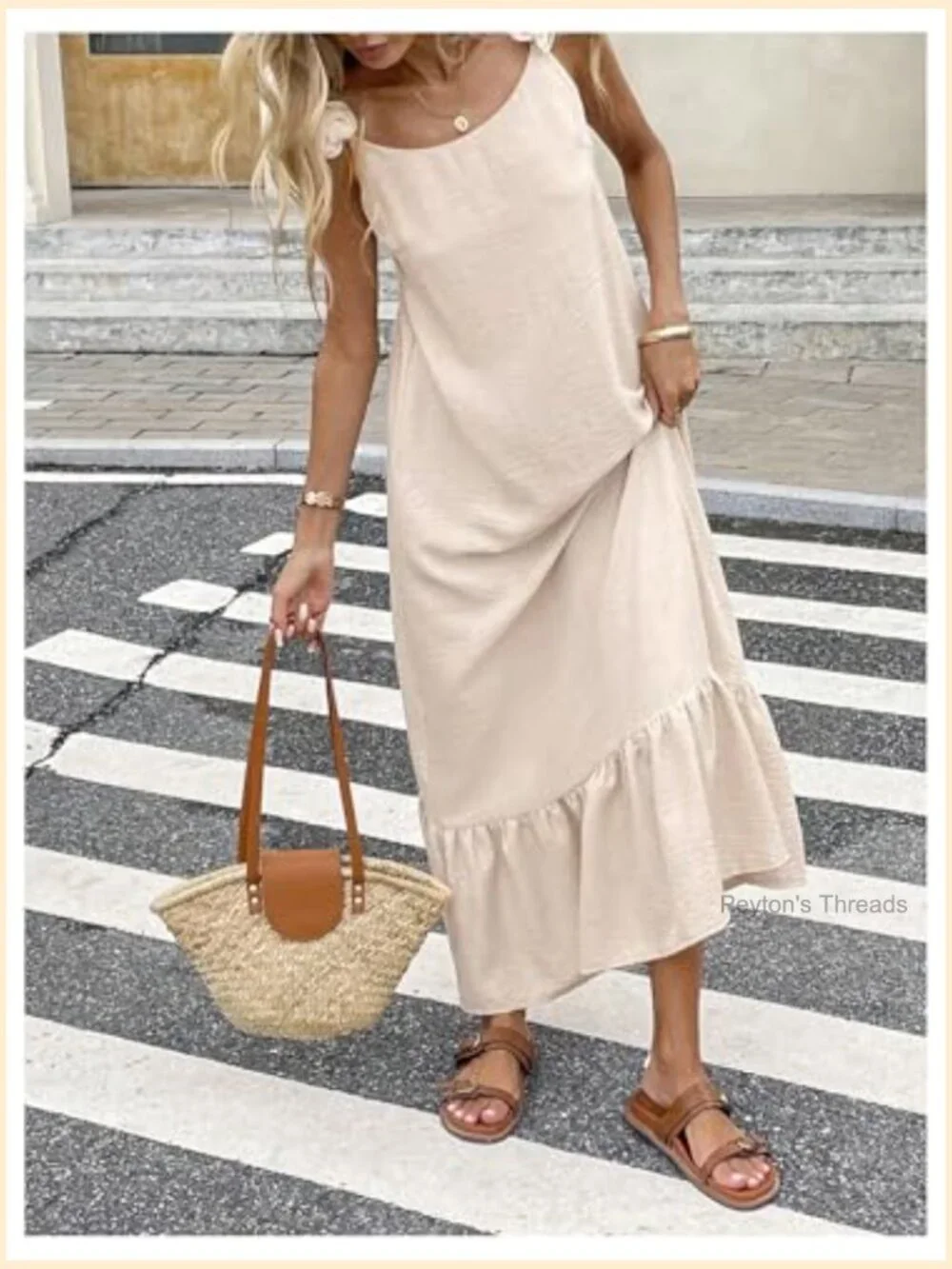 Boho Ruffle Cami Maxi Dress Sleeveless Backless Open Back Tie Back Flowy - Picture 5 of 6